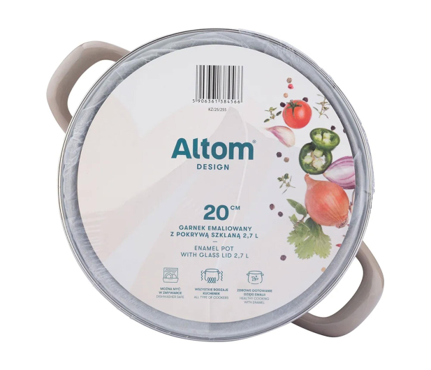 Altom Garnek emaliowany 20cm z pokrywą szklaną 2,7l taupe - 1580545 - zdjęcie 3